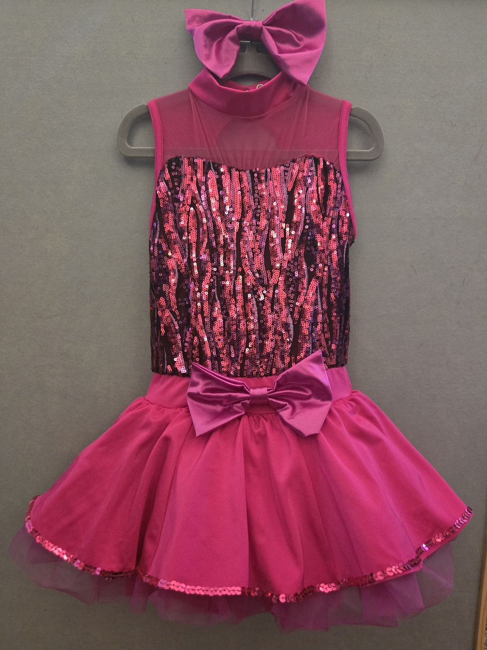 Girls Hot Pink Sequin Tutu Dance Costume with Bow